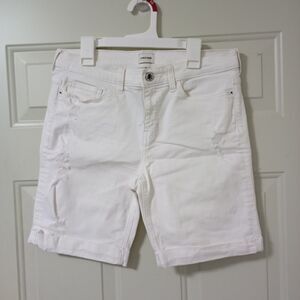 Sneak Peek Denim Cuffed Bermuda Womens M White High Rise Pocket Summer Beach
